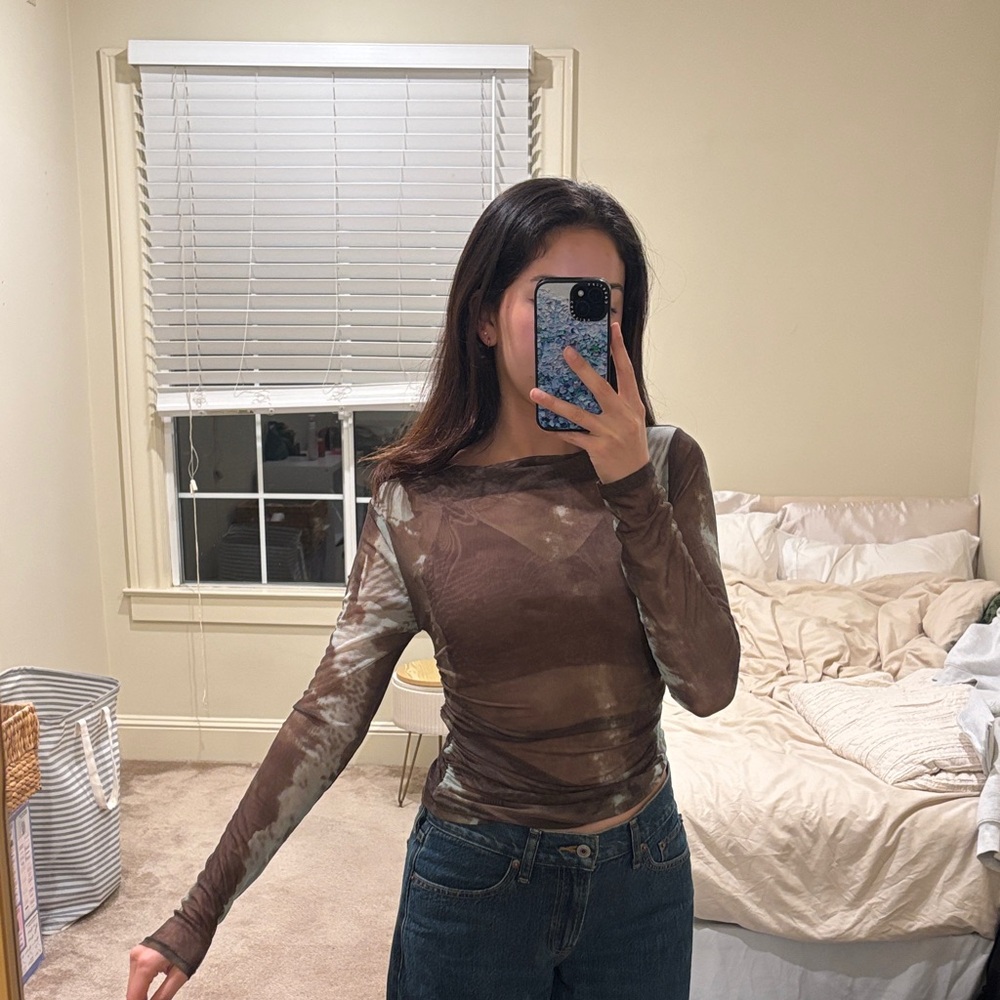 Sheer brown and green top